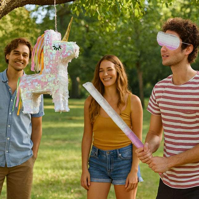 Einhorn-Piñata-Set mit Stock und Maske