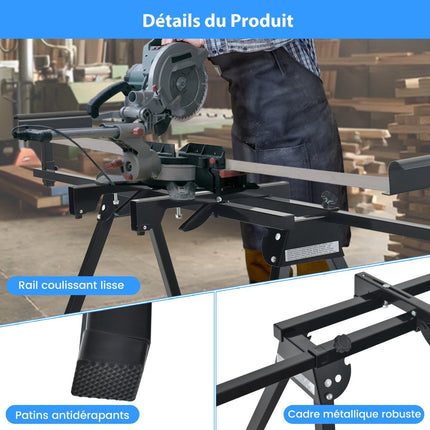 Support universel pliable pour scie à onglets, extensible jusqu'à 150 kg