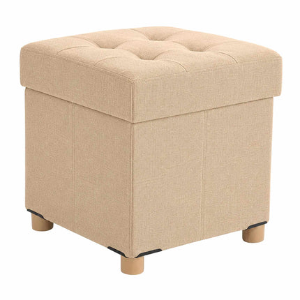 Upholstered Storage Cube Stool with Padded Seat, Beige, 38 cm