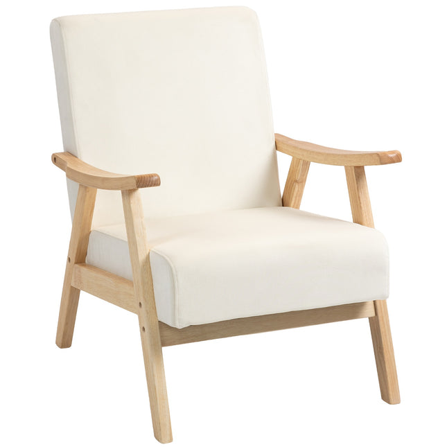 Fauteuil rembourré, rembourrage en mousse, structure en bois d'hévéa, blanc crème