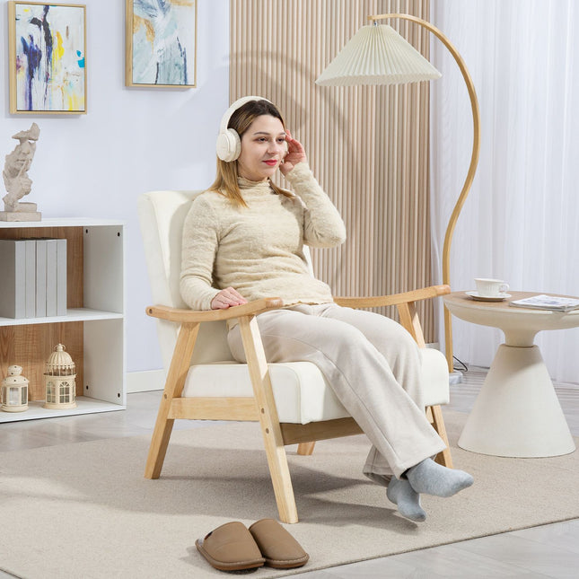 Fauteuil rembourré, rembourrage en mousse, structure en bois d'hévéa, blanc crème