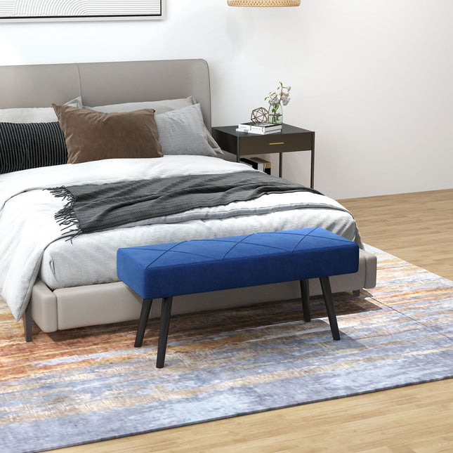 Banquette rembourrée, banquette de lit, banc de couloir avec motif en X, aspect velours, charge jusqu'à 120 kg, pour chambre à coucher, 100 x 36 x 45 cm, bleu |