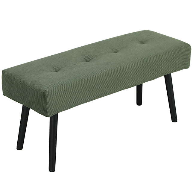 Gepolsterte Sitzbank mit Cordbezug, Bettbank mit Metallbeinen, Schuhbank 100 x 36 x 45 cm Grün