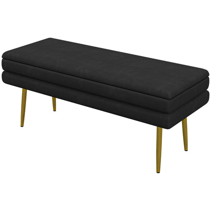 Banc rembourré avec espace de rangement, acier, 100 cm x 37,5 cm x 42 cm, noir