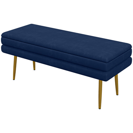 Banc rembourré avec espace de rangement, acier, 100 cm x 37,5 cm x 42 cm, bleu