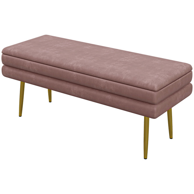 Gepolsterte Sitzbank mit Stauraum, Stahl, 100 x 37,5 x 42 cm, Rosa