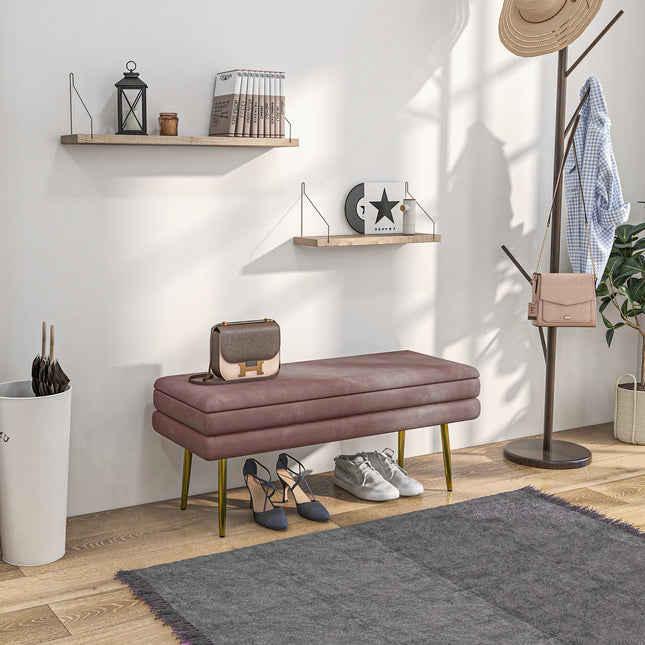 Gepolsterte Sitzbank mit Stauraum, Stahl, 100 x 37,5 x 42 cm, Rosa