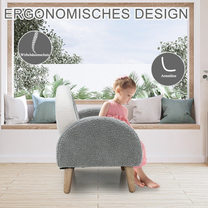 Canapé enfant rembourré avec pieds en bois massif fauteuil enfant gris