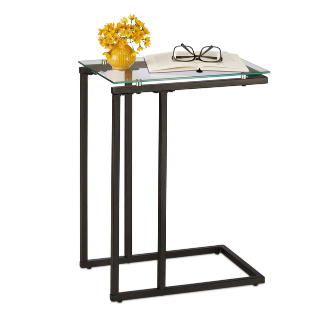 Table d'appoint en U en verre et métal