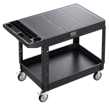 Utility Cart, 2-Shelf Plastic, 550 lb, Locking Wheels
