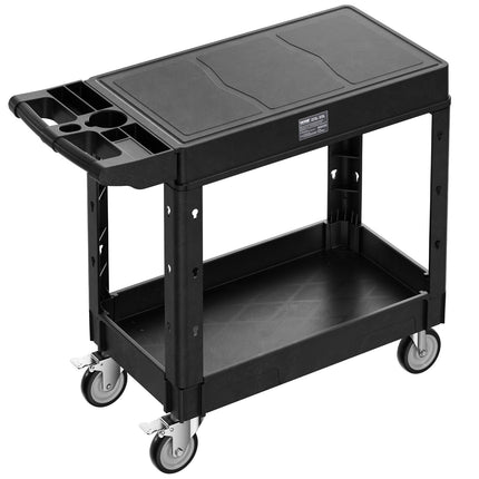 Utility Cart, 2-Tier Plastic, 550-Lb, Locking Casters
