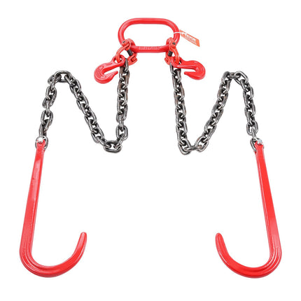 V Bridle Tow Chain, 3/8 In x 3 Ft, J and Grab Hooks