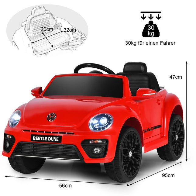 Voiture pour enfants VW Beetle avec musique et 2 modes d'éclairage dont télécommande 2,4G rouge