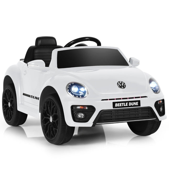 Voiture pour enfants VW Beetle avec musique et 2 modes d'éclairage dont télécommande 2,4G blanche