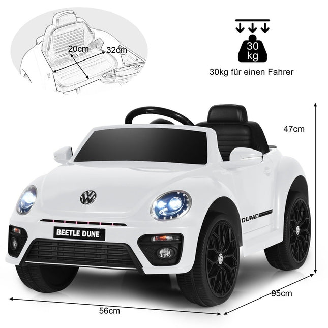 Voiture pour enfants VW Beetle avec musique et 2 modes d'éclairage dont télécommande 2,4G blanche
