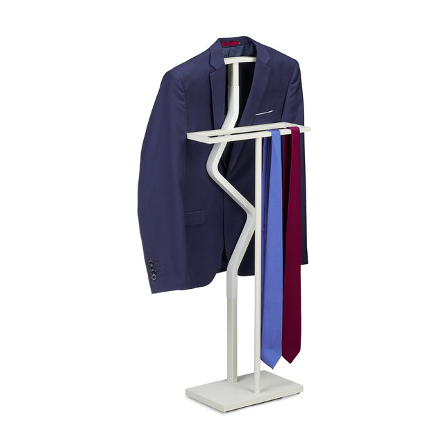 Valet porte-costumes, 107 cm, blanc, effet acier/bois