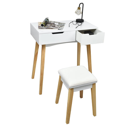 Coiffeuse avec miroir pliant et tabouret, en MDF blanc