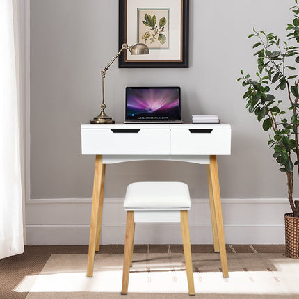 Coiffeuse avec miroir pliant et tabouret, en MDF blanc