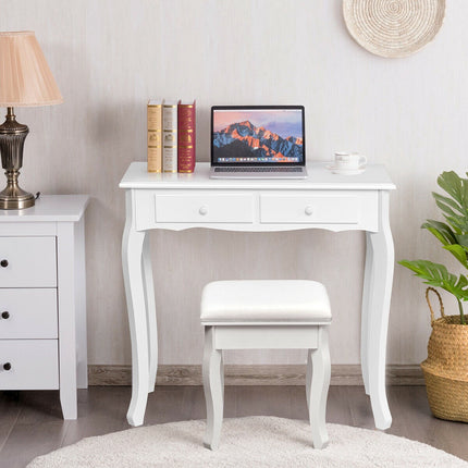 Schminktisch-Set mit Hocker, dreifach klappbarem Spiegel, 4 Schubladen