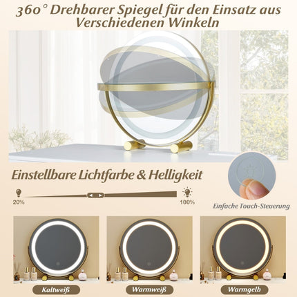 Schminktisch mit drehbarem Spiegel, Beleuchtung & Hocker