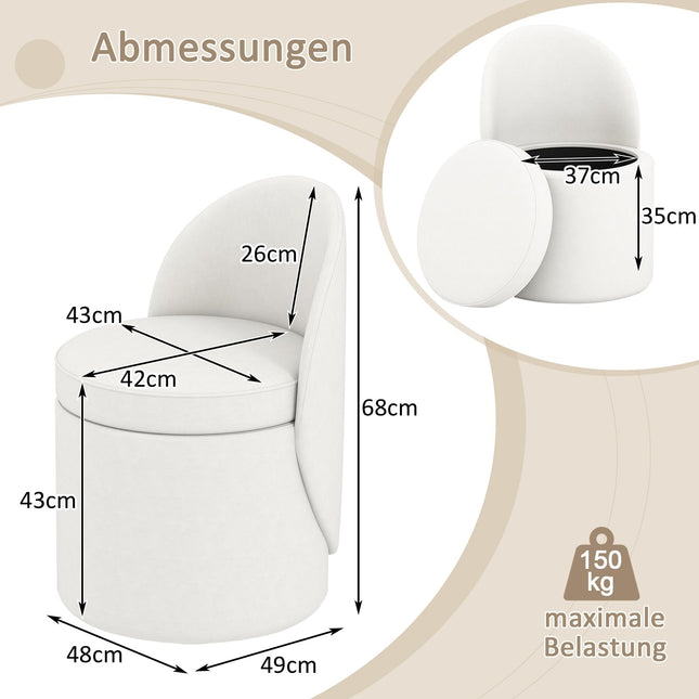 Toilettenhocker mit Rückenlehne, 38 l Stauraum-Ottomane