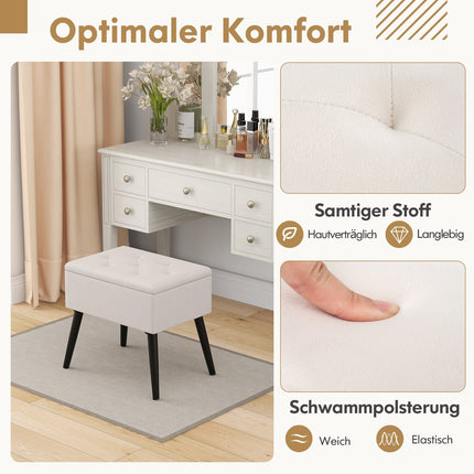 Schminkhocker mit Stauraum, beiger Samt, 150 kg Tragkraft