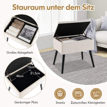 Schminkhocker mit Stauraum, beiger Samt, 150 kg Tragkraft