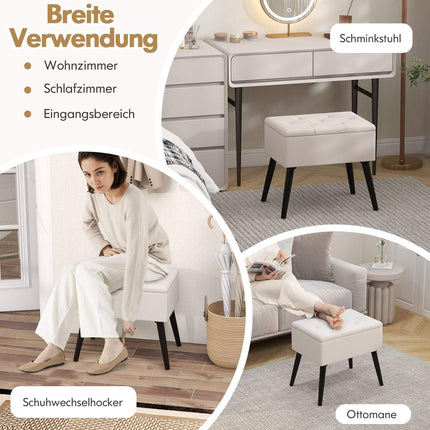 Schminkhocker mit Stauraum, beiger Samt, 150 kg Tragkraft