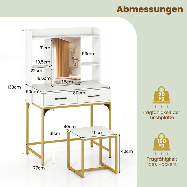 Ensemble coiffeuse avec miroir, station de recharge et tiroirs