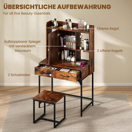 Ensemble coiffeuse avec miroir, station de recharge et rangement