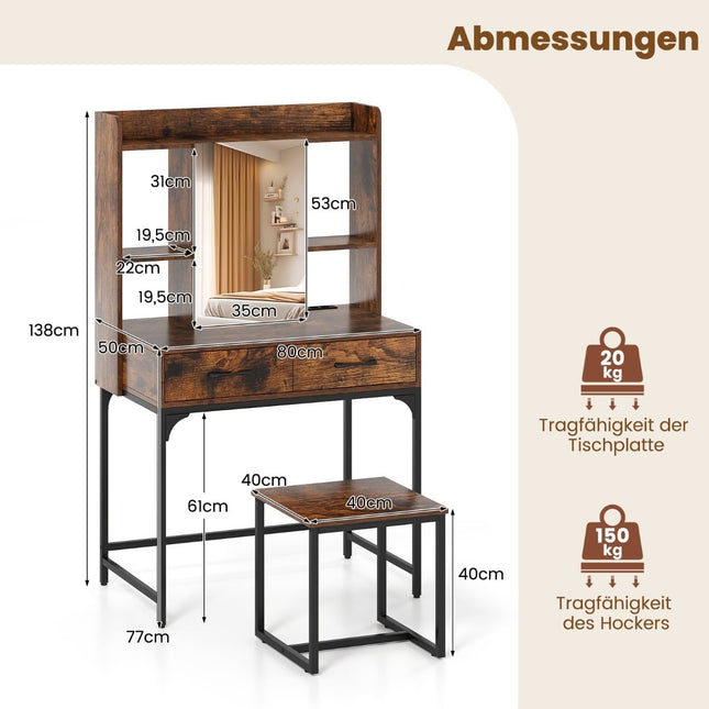Ensemble coiffeuse avec miroir, station de recharge et rangement