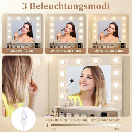 Coiffeuse avec éclairage LED réglable et miroir