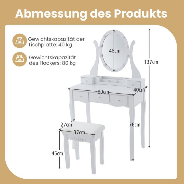 Coiffeuse avec éclairage LED, luminosité réglable