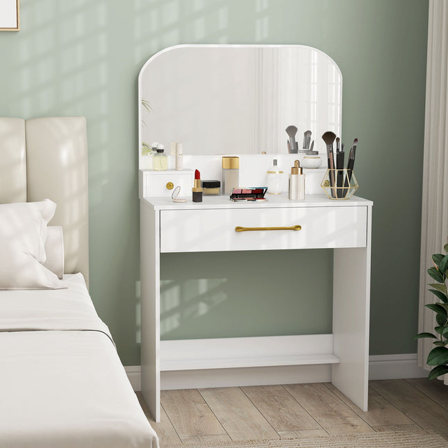 Coiffeuse avec miroir, 3 tiroirs, blanche, design compact