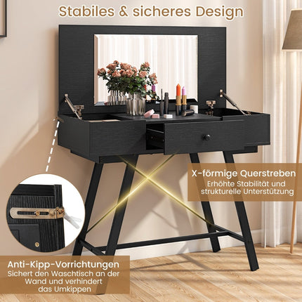 Coiffeuse avec miroir, station de recharge et tiroir