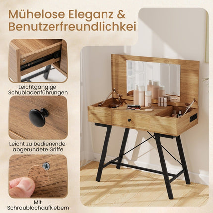 Coiffeuse avec miroir, station de recharge et tiroir