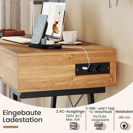 Coiffeuse avec miroir, station de recharge et tiroir