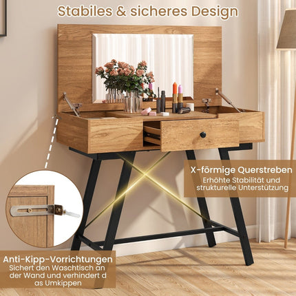 Coiffeuse avec miroir, station de recharge et tiroir