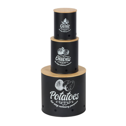 Boîtes de rangement pour légumes, ensemble de 3 pièces avec couvercles en bambou