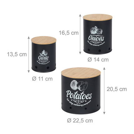 Boîtes de rangement pour légumes, ensemble de 3 pièces avec couvercles en bambou