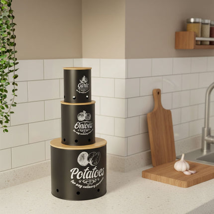 Boîtes de rangement pour légumes, ensemble de 3 pièces avec couvercles en bambou