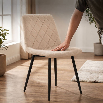 Chaises de salle à manger en velours beige, lot de 2, rembourrées, design moderne