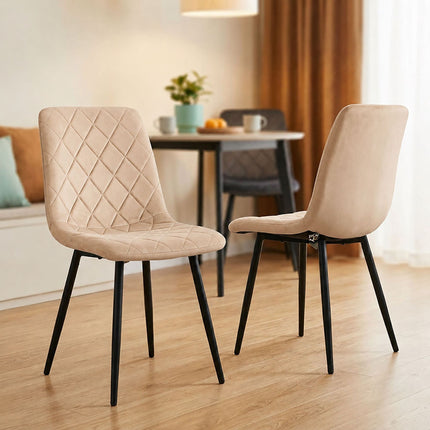 Chaises de salle à manger en velours beige, lot de 4, rembourrées, design moderne