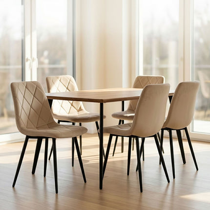 Chaises de salle à manger en velours beige, lot de 4, rembourrées, design moderne