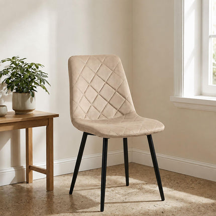 Chaises de salle à manger en velours beige, lot de 4, rembourrées, design moderne