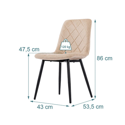 Chaises de salle à manger en velours beige, lot de 4, rembourrées, design moderne