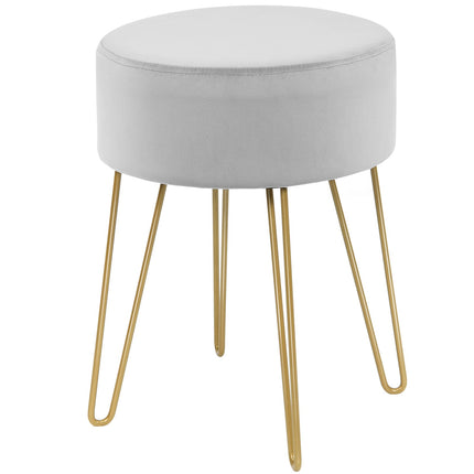 Pouf rond en velours avec pieds en métal gris