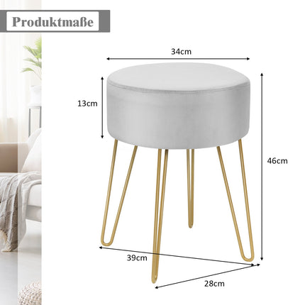 Pouf rond en velours avec pieds en métal gris