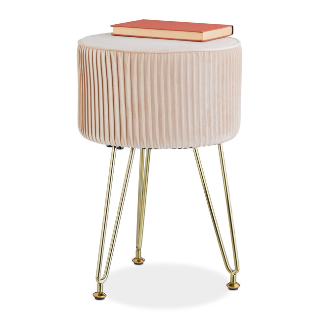 Tabouret en velours avec pieds en épingle à cheveux dorés, assise rembourrée