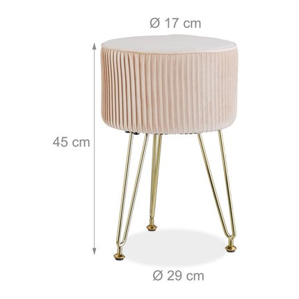 Tabouret en velours avec pieds en épingle à cheveux dorés, assise rembourrée